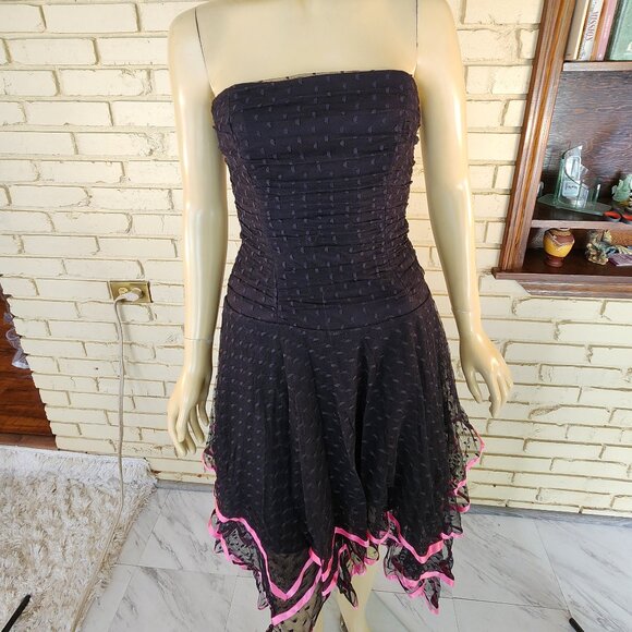 Euc Cache Womens Black Lace Strapless Dress Asymmetrical Size 6 - Picture 3 of 6